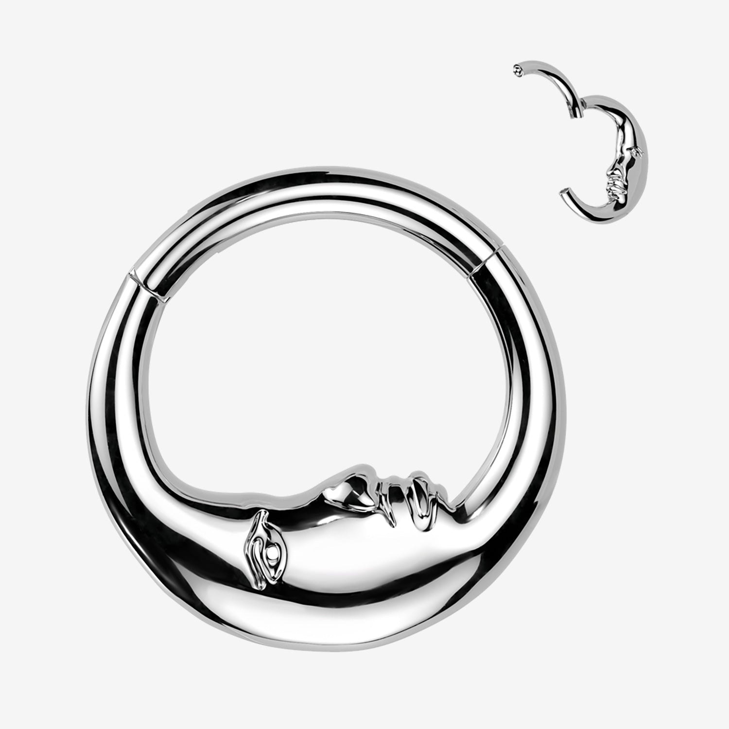 Crescent Moon Face Clicker Hoop Ring