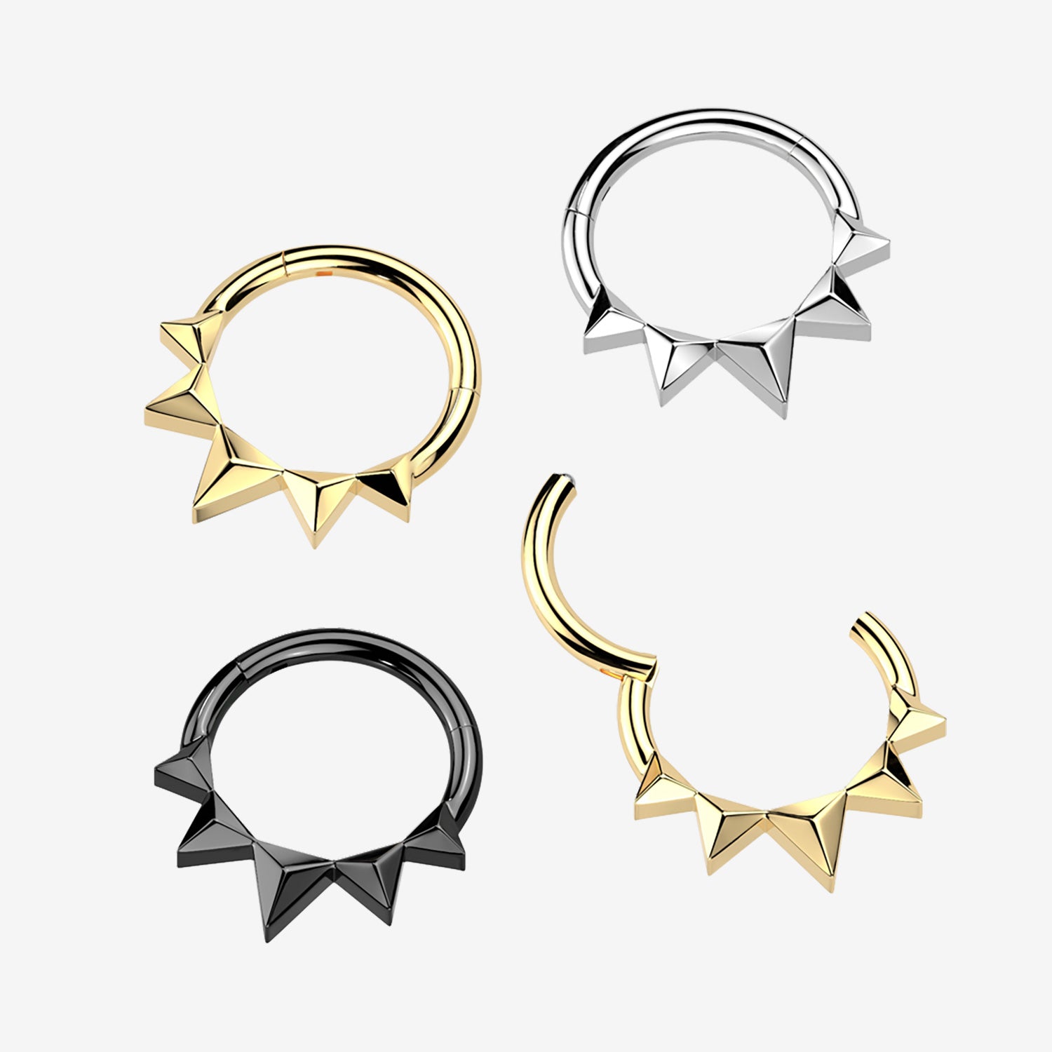 Detail View 1 of Blackline Quinta Triangle Prism Spike Clicker Hoop Ring