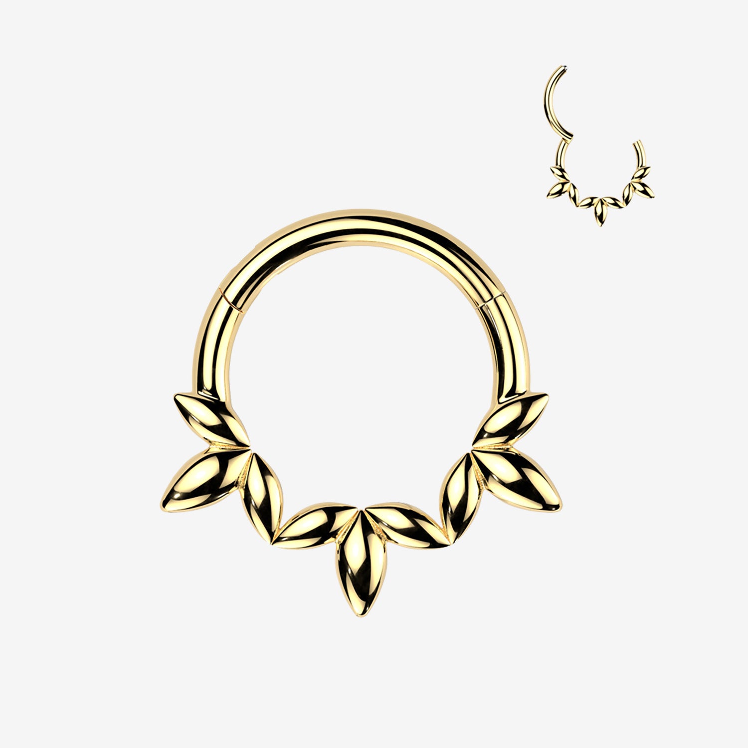 Golden Olive Vine Leaf Clicker Hoop Ring