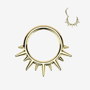 Golden Blazing Sun Ray Spike Clicker Hoop Ring