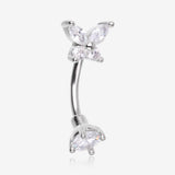 Brilliant Sparkle Butterfly Prong Gem Top Curved Barbell