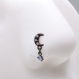 Detail View 1 of Blackline Midnight Crescent Moon Sparkle Dangle L-Shaped Nose Ring-Vitrail Medium