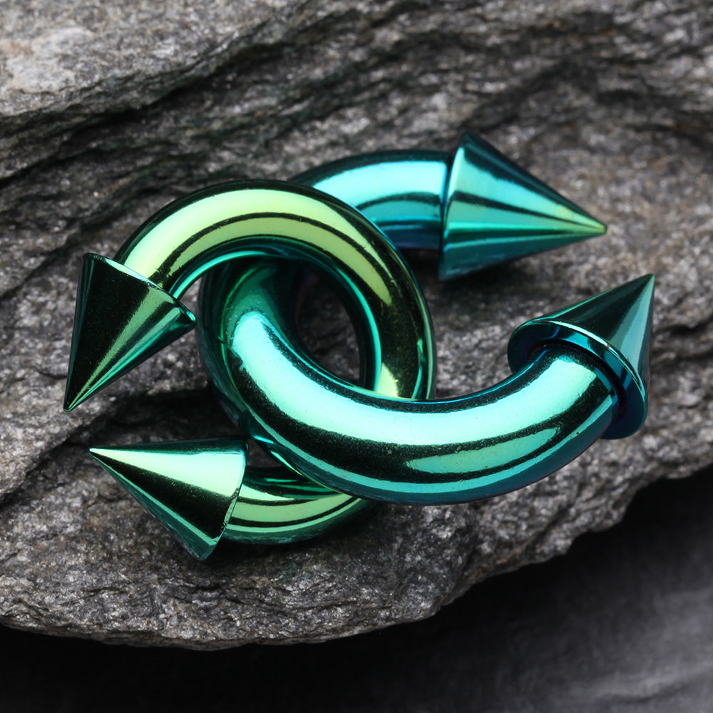 Detail View 2 of Colorline PVD Basic Spike Top Horseshoe Circular Barbell-Green