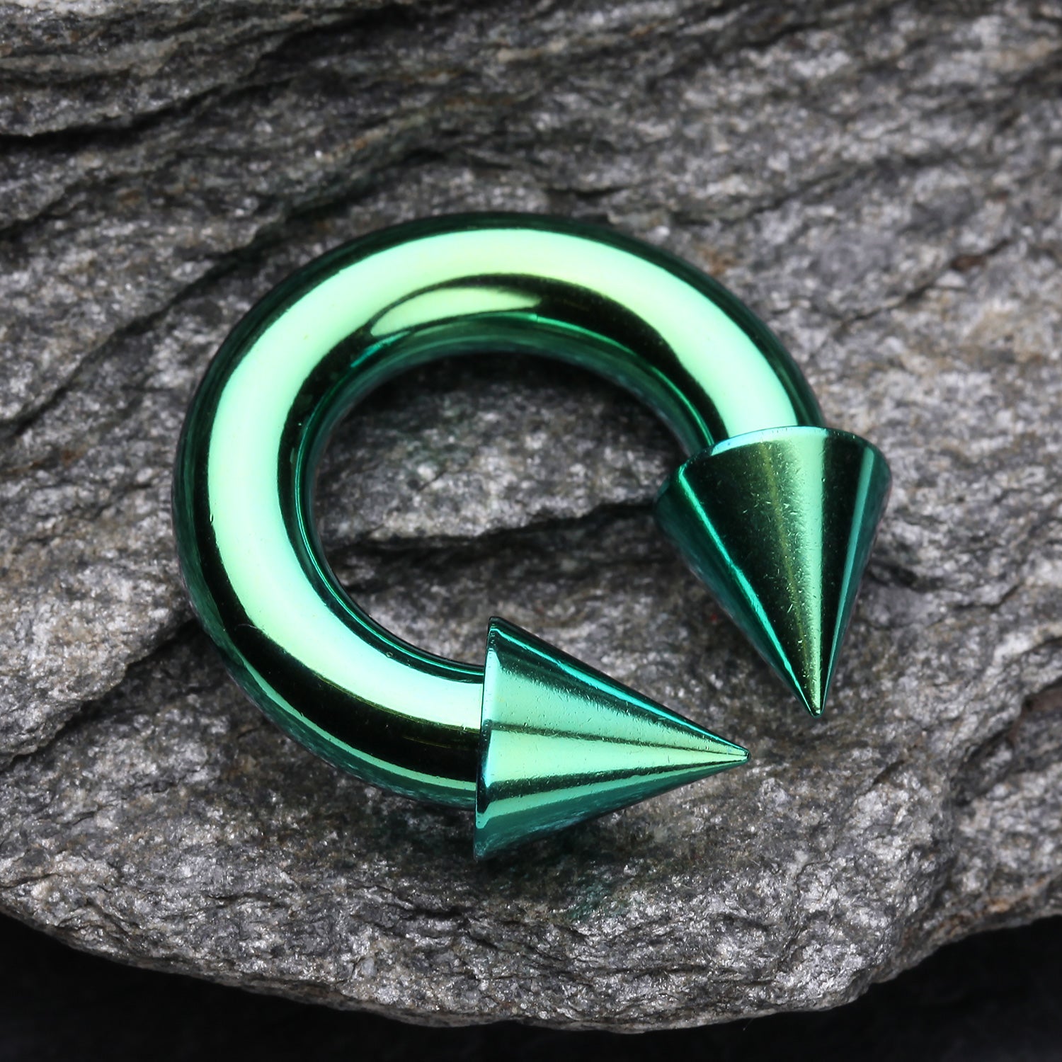Detail View 1 of Colorline PVD Basic Spike Top Horseshoe Circular Barbell-Green