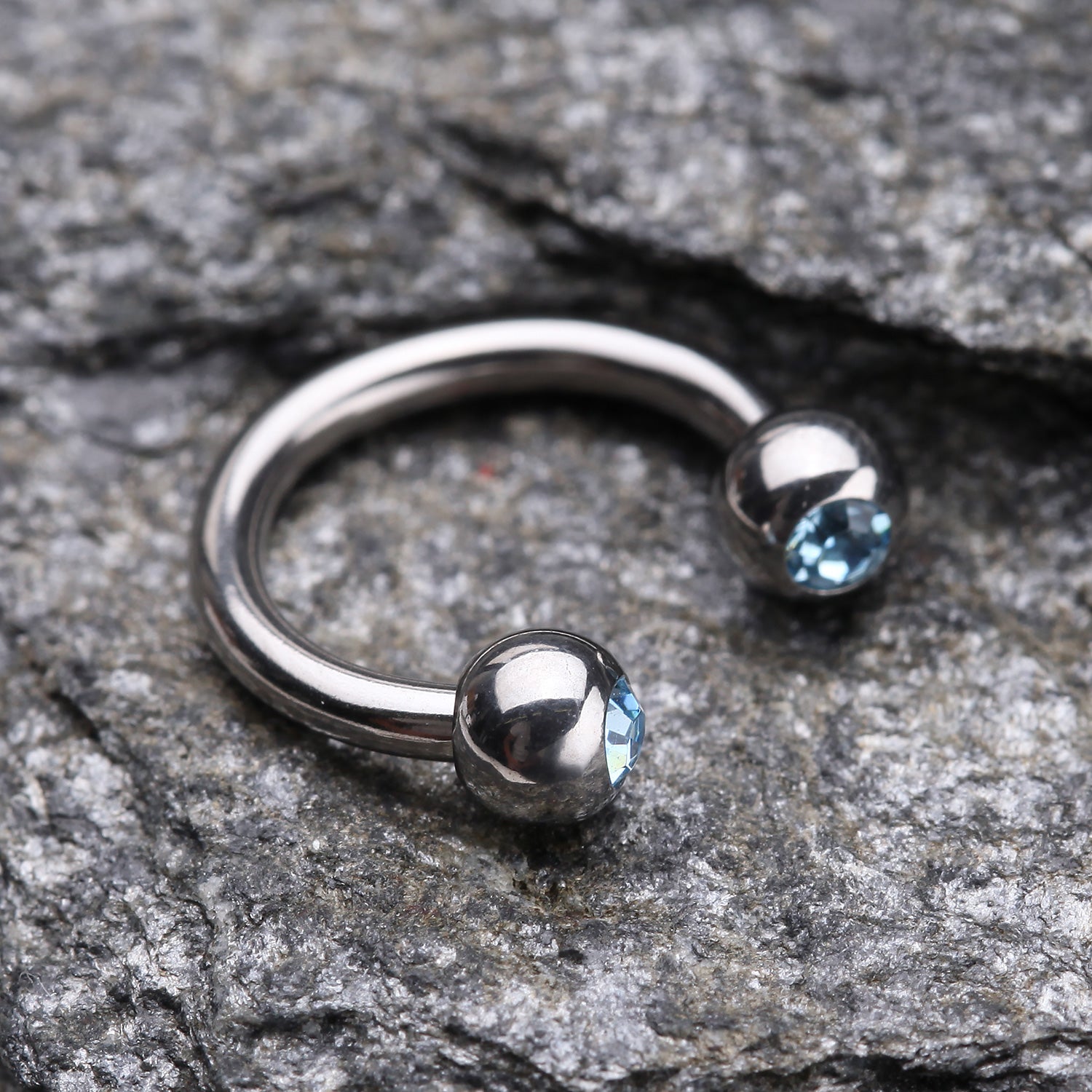 Detail View 1 of Gem Ball Steel Horseshoe Circular Barbell-Aqua