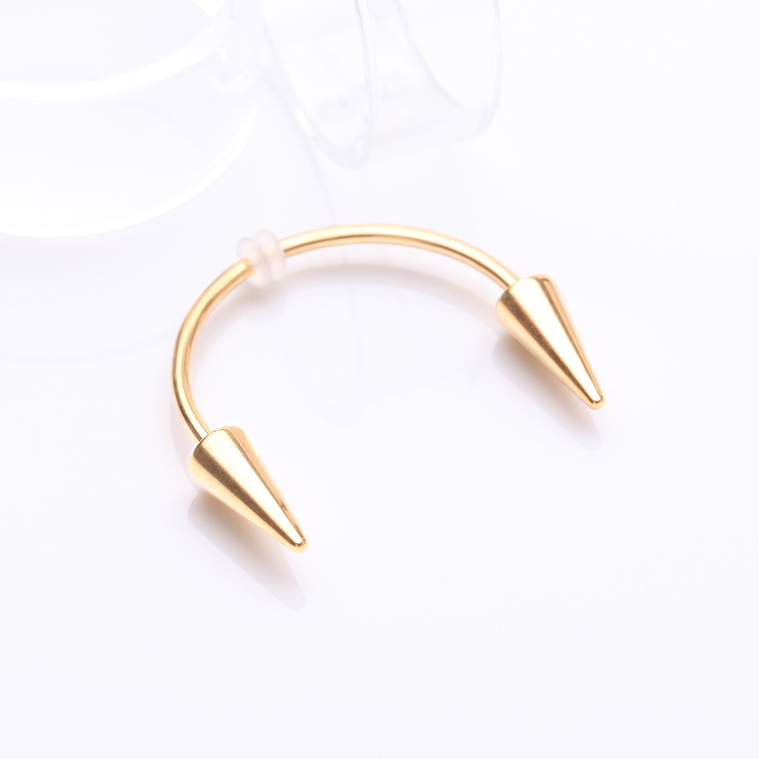 Detail View 1 of Golden Vampire Fangs Smiley Piercing Spike Horseshoe Barbell with O-Rings