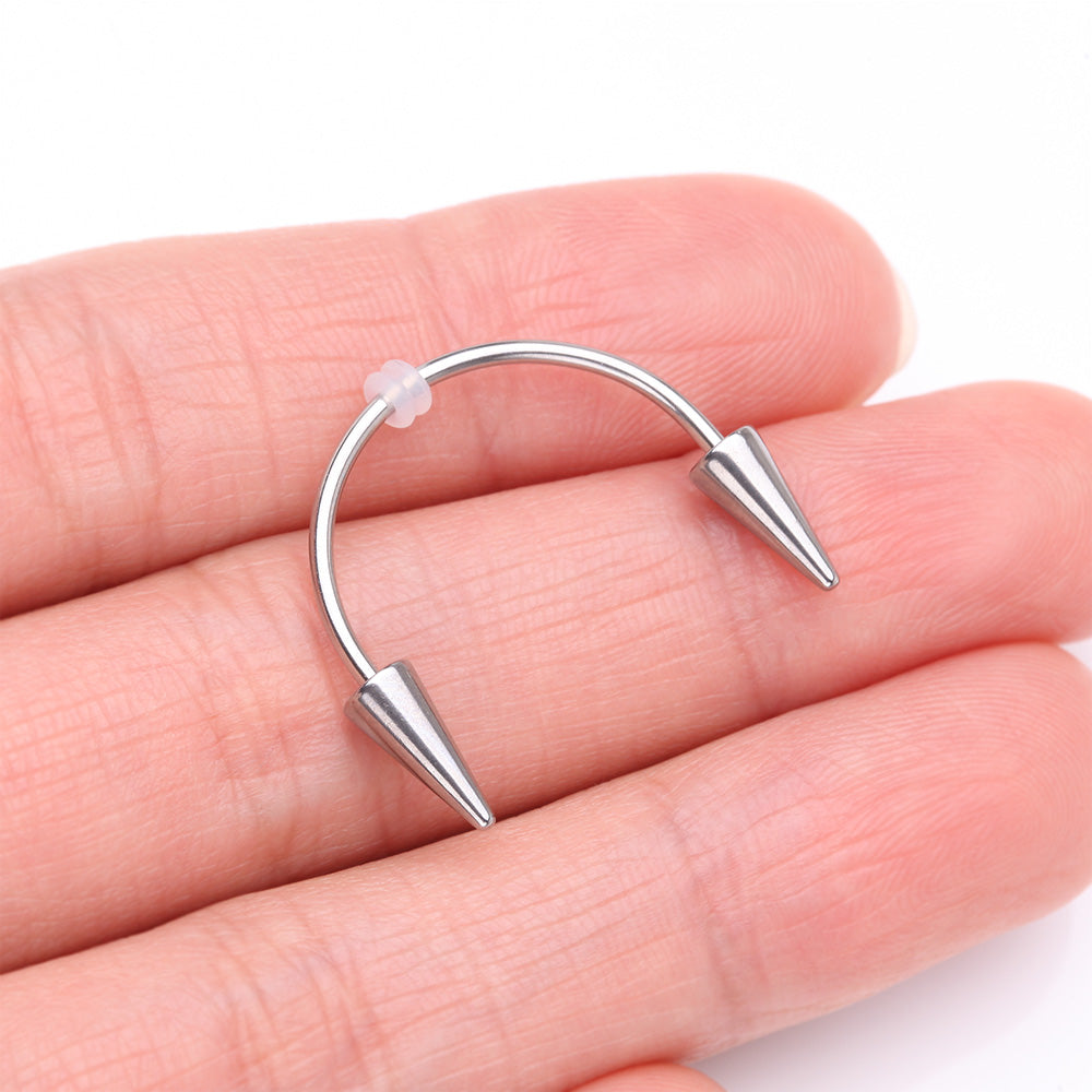 Detail View 2 of Vampire Fangs Smiley Piercing Spike Horseshoe Barbell with O-Rings