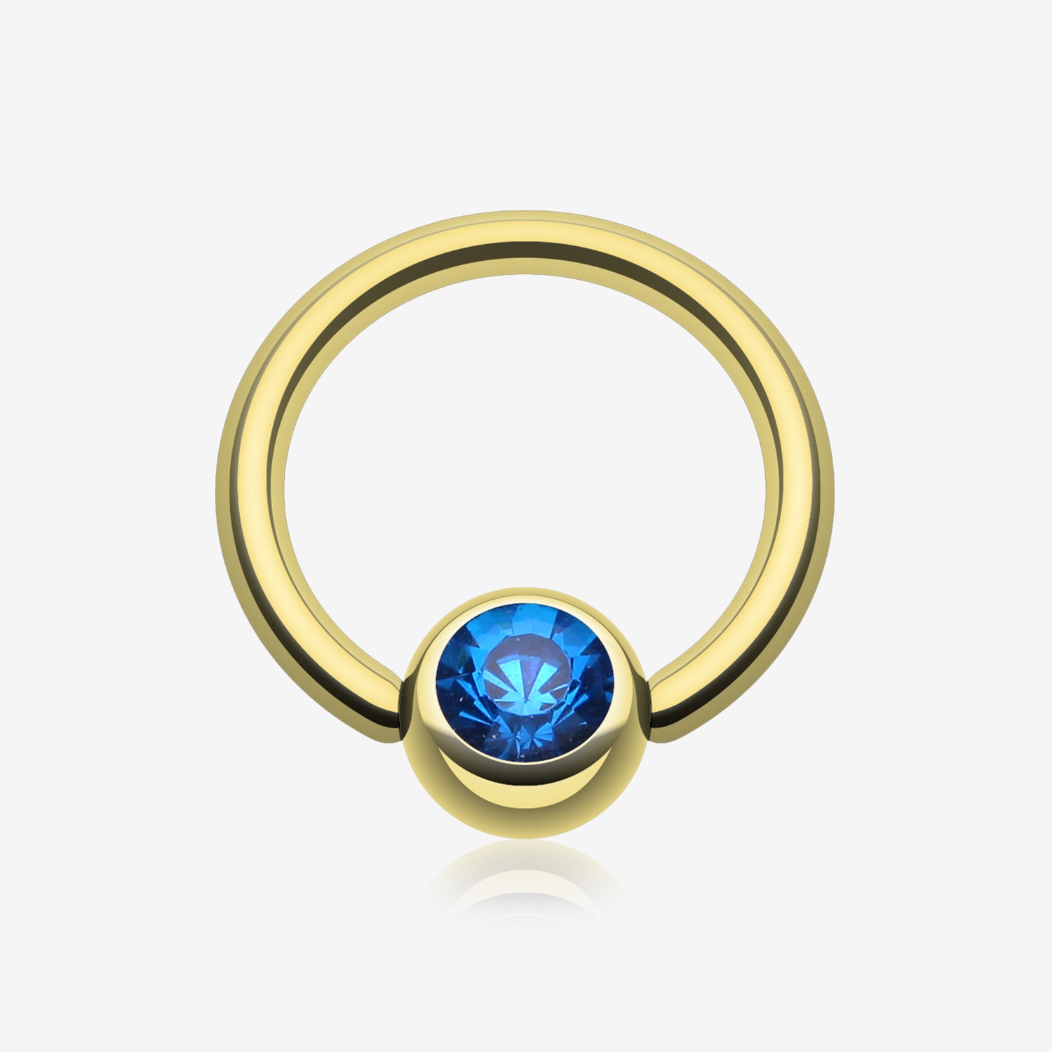 Gold Plated Gem Ball Captive Bead Ring-Blue
