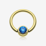 Gold Plated Gem Ball Captive Bead Ring-Blue