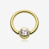 Gold Plated Gem Ball Captive Bead Ring