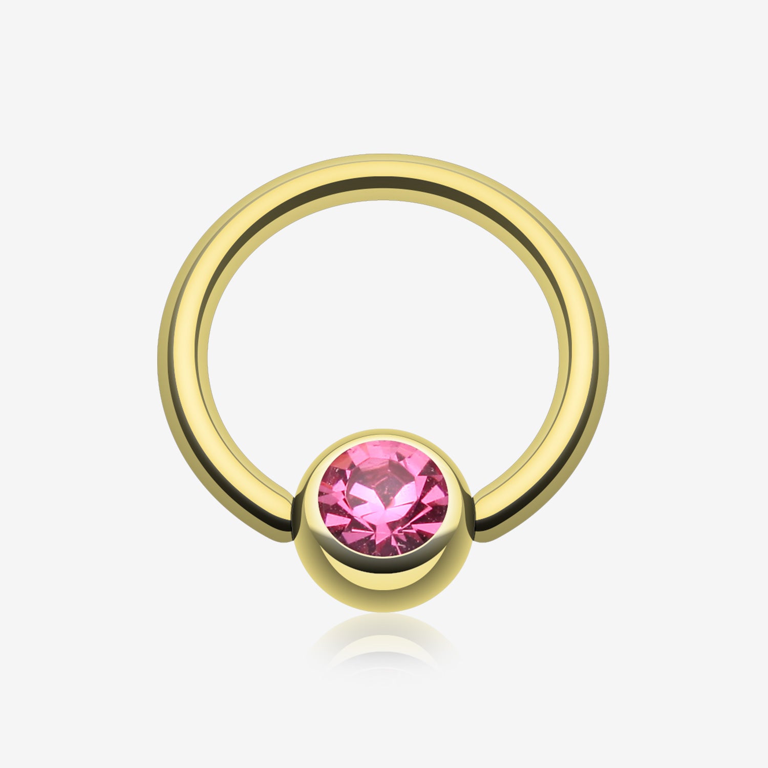 Gold Plated Gem Ball Captive Bead Ring-Pink