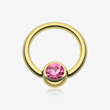 Gold Plated Gem Ball Captive Bead Ring-Pink