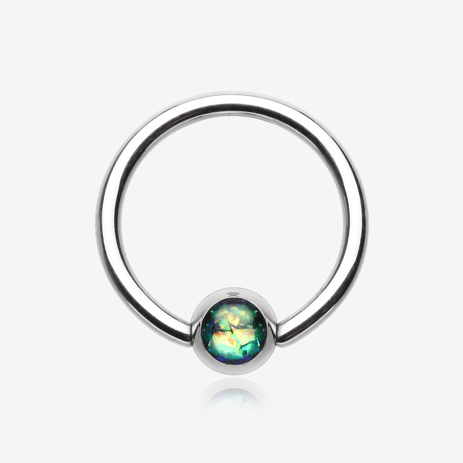 Opalescent Sparkle Steel Captive Bead Ring-Black