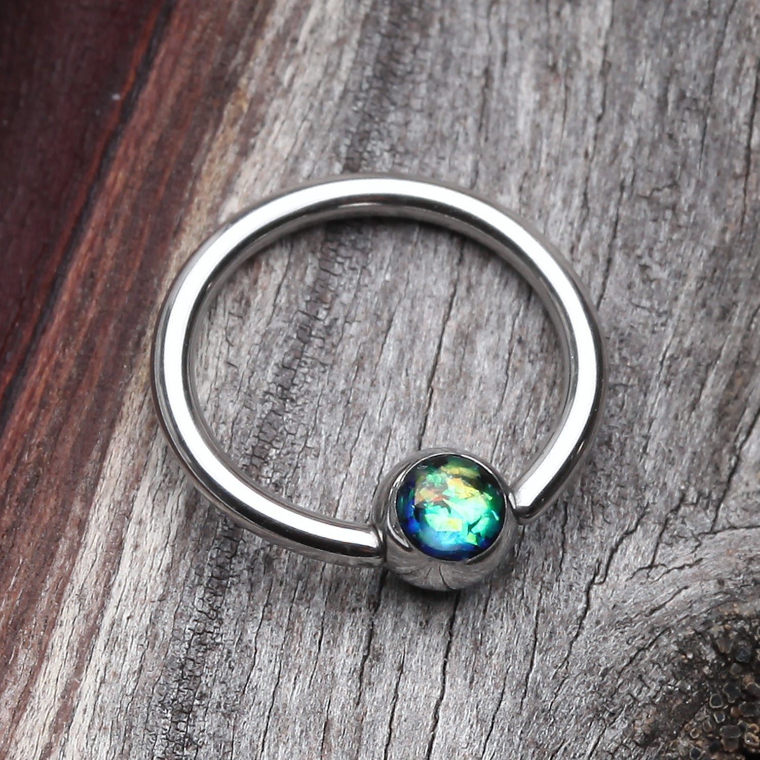 Detail View 1 of Opalescent Sparkle Steel Captive Bead Ring-Black