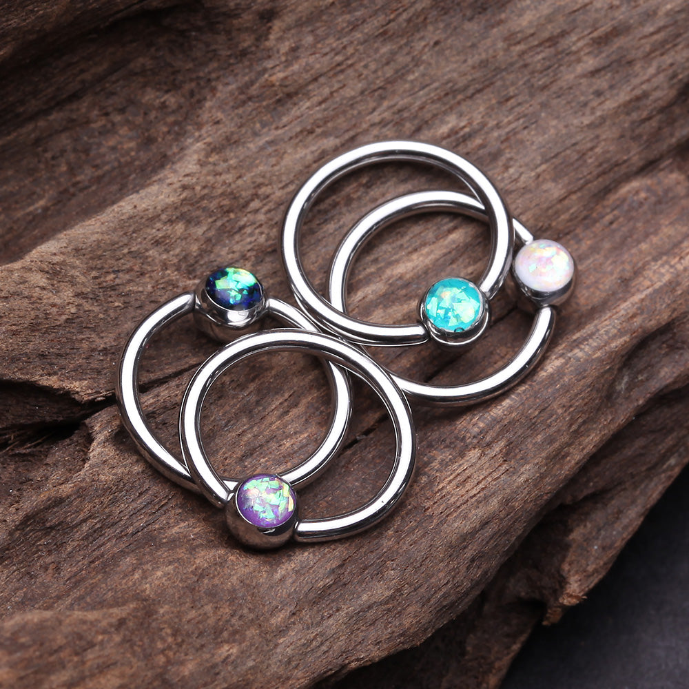 Detail View 2 of Opalescent Sparkle Steel Captive Bead Ring-Black