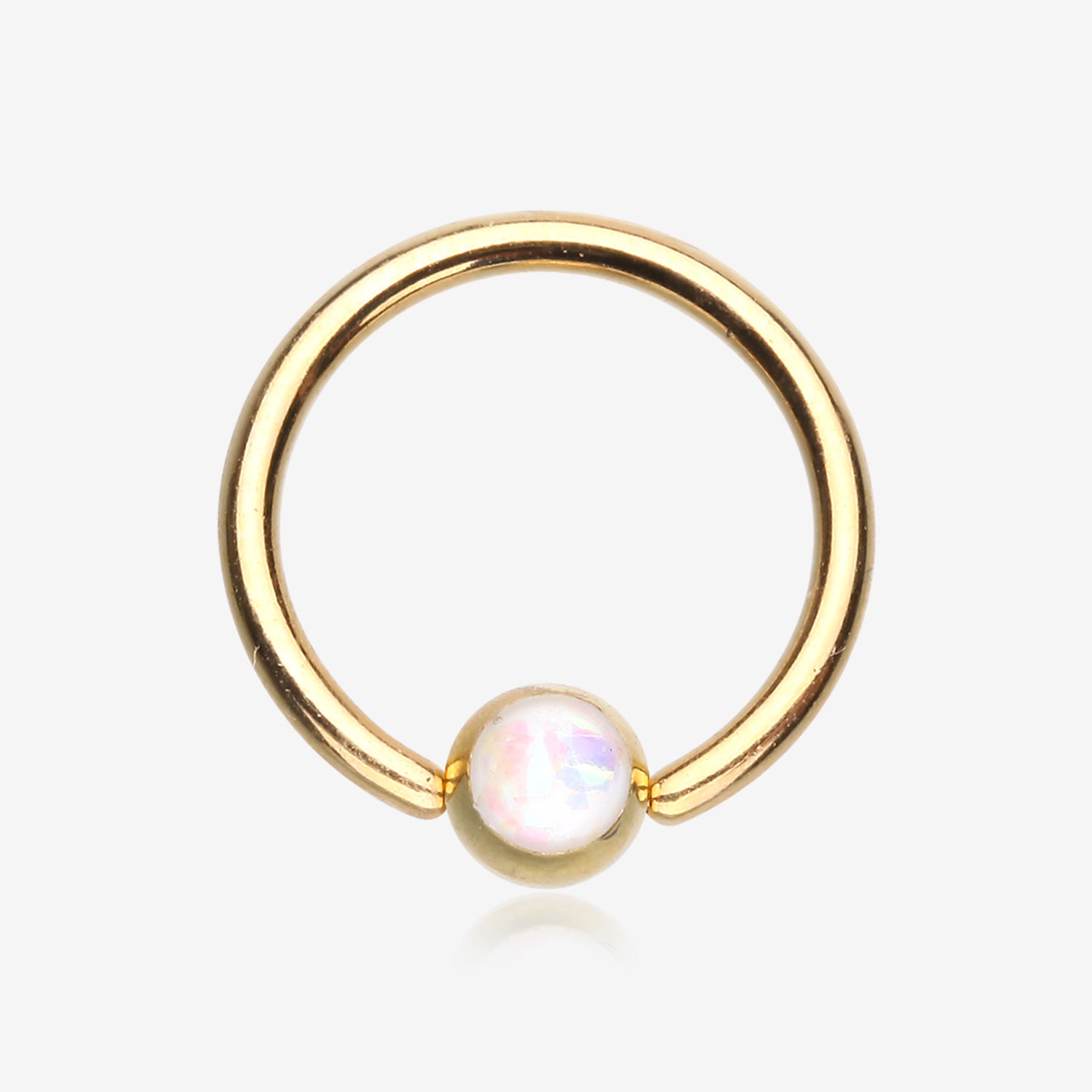 Golden Opalescent Sparkle Captive Bead Ring-White