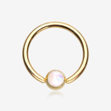 Golden Opalescent Sparkle Captive Bead Ring-White
