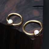 Detail View 1 of Golden Opalescent Sparkle Captive Bead Ring-White