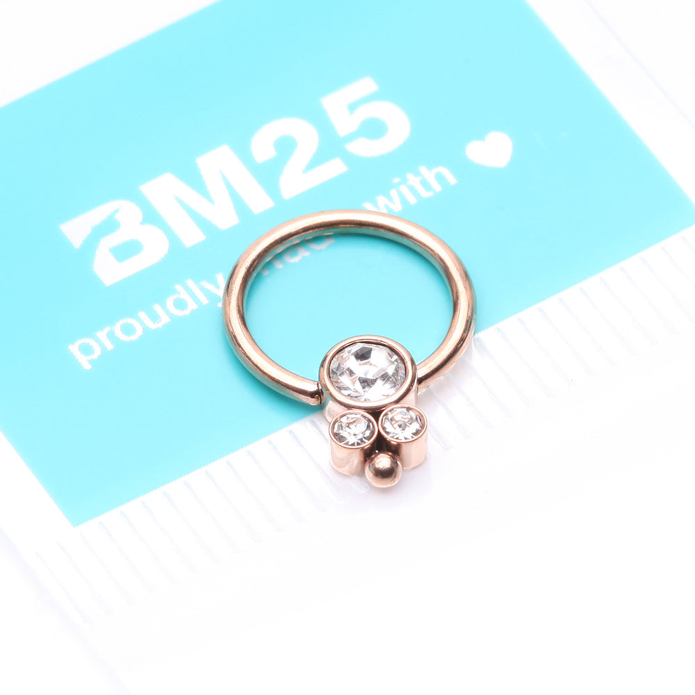 Detail View 4 of Rose Gold Royal Bali Sparkle Beaded Steel Captive Bead Ring-Clear Gem