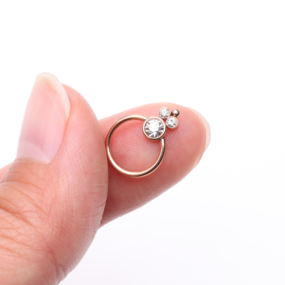 Detail View 2 of Rose Gold Royal Bali Sparkle Beaded Steel Captive Bead Ring-Clear Gem
