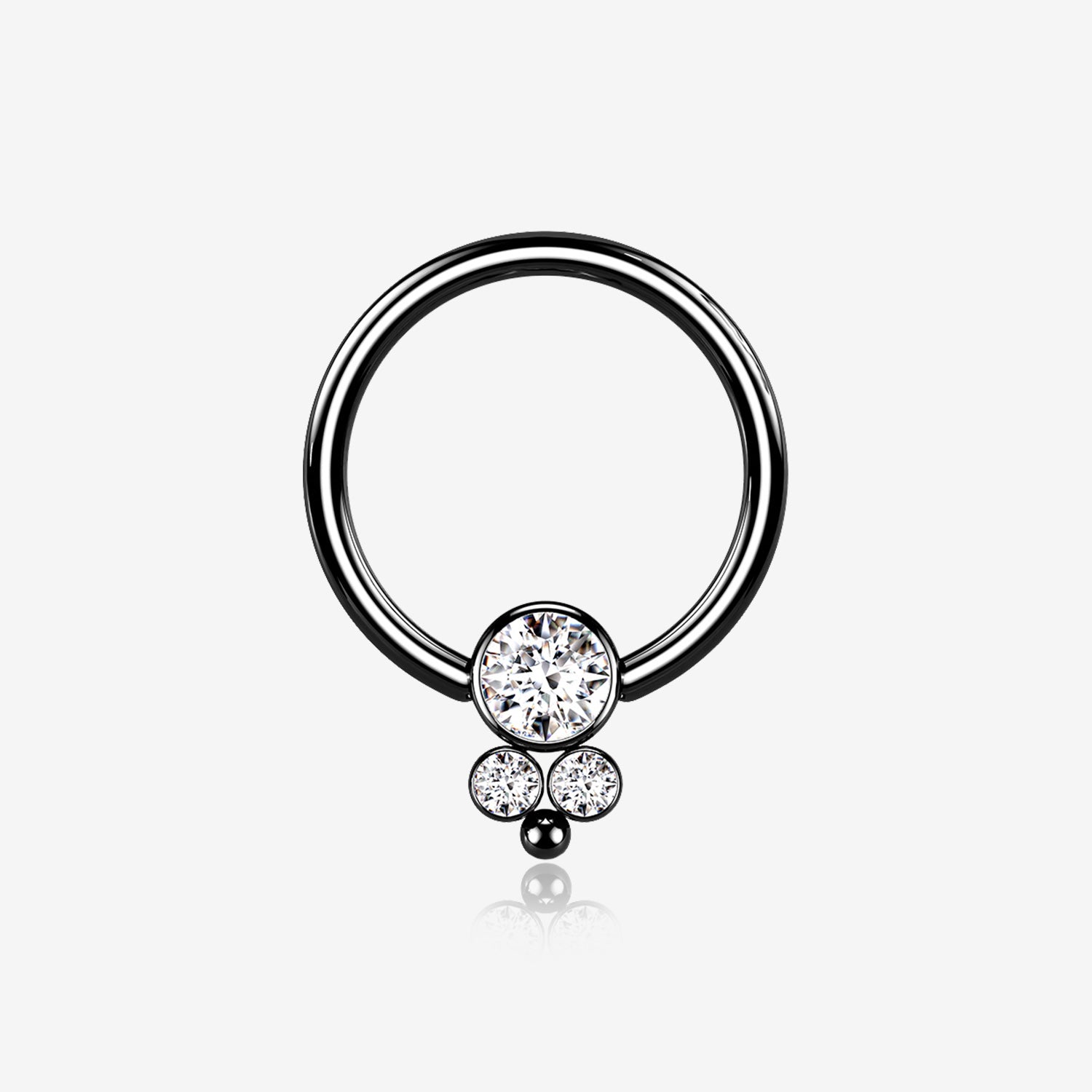 Blackline Royal Bali Sparkle Beaded Steel Captive Bead Ring-Clear Gem