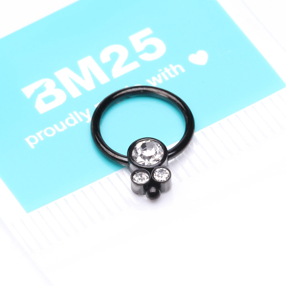 Detail View 4 of Blackline Royal Bali Sparkle Beaded Steel Captive Bead Ring-Clear Gem