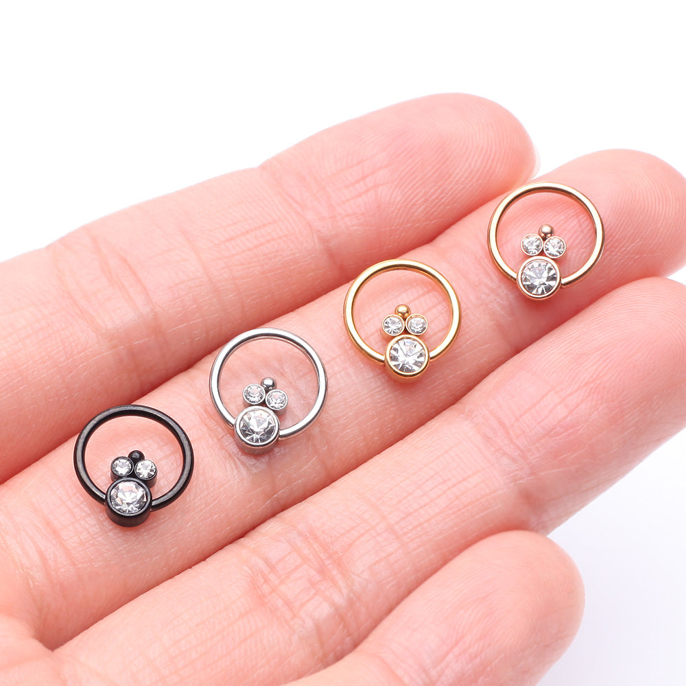 Detail View 3 of Blackline Royal Bali Sparkle Beaded Steel Captive Bead Ring-Clear Gem