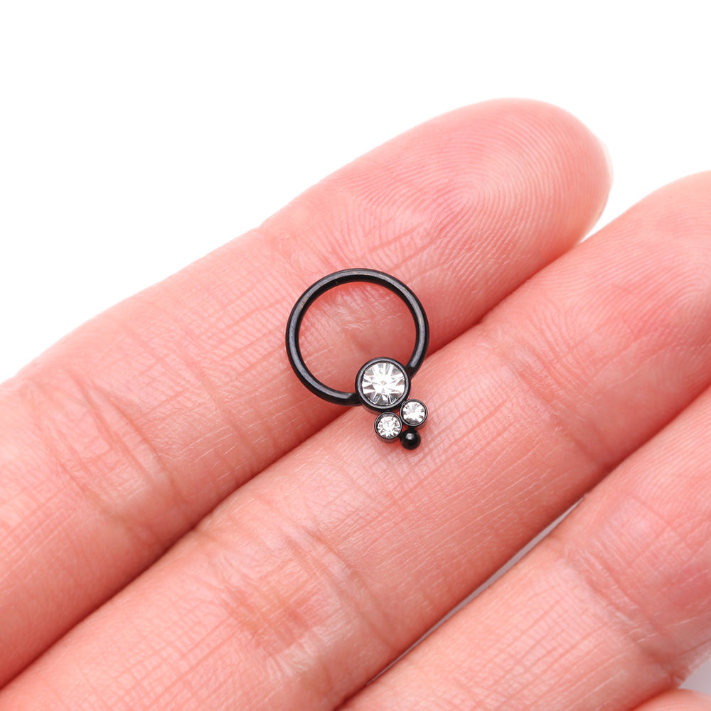 Detail View 2 of Blackline Royal Bali Sparkle Beaded Steel Captive Bead Ring-Clear Gem