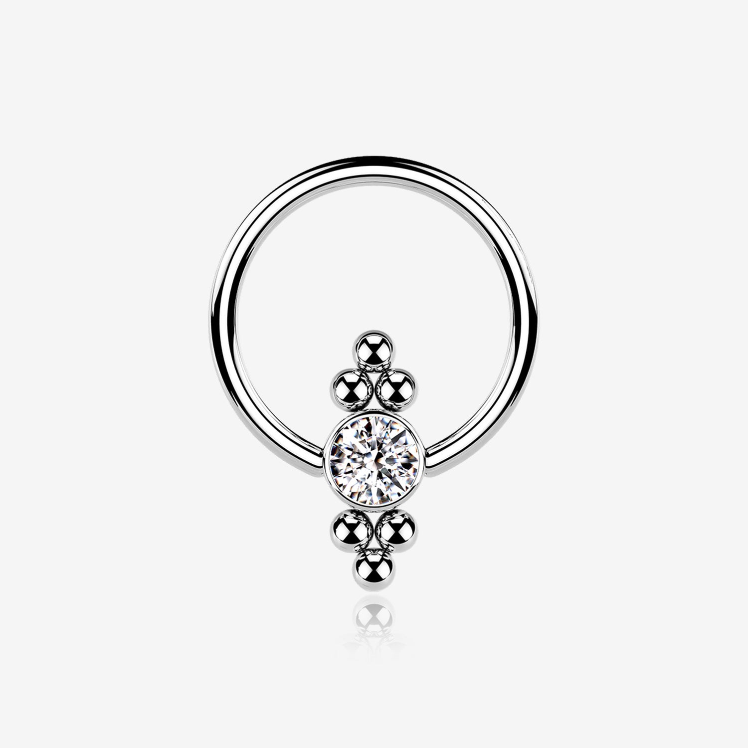 Royal Bali Essence Beaded Steel Captive Bead Ring-Clear Gem