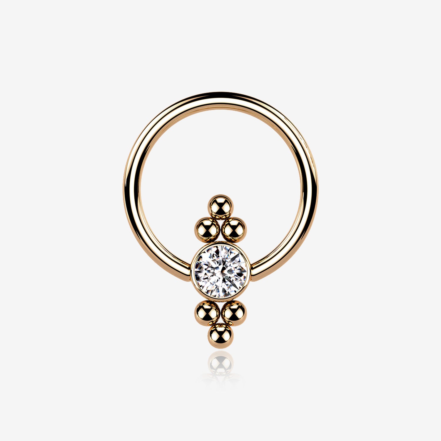 Rose Gold Royal Bali Essence Beaded Steel Captive Bead Ring-Clear Gem