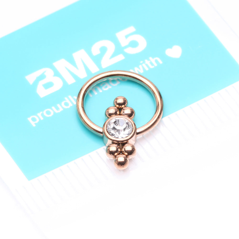 Detail View 4 of Rose Gold Royal Bali Essence Beaded Steel Captive Bead Ring-Clear Gem
