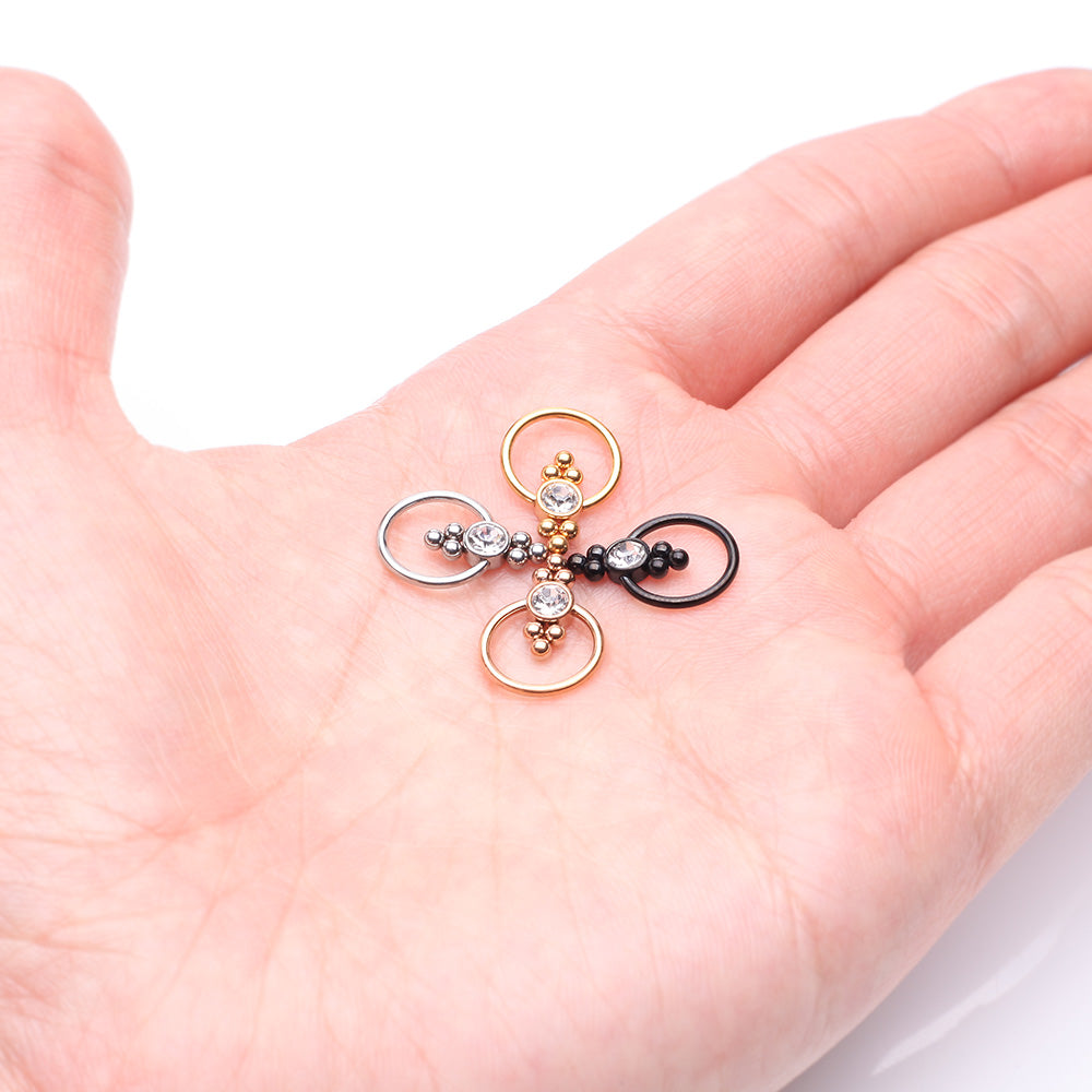 Detail View 3 of Rose Gold Royal Bali Essence Beaded Steel Captive Bead Ring-Clear Gem
