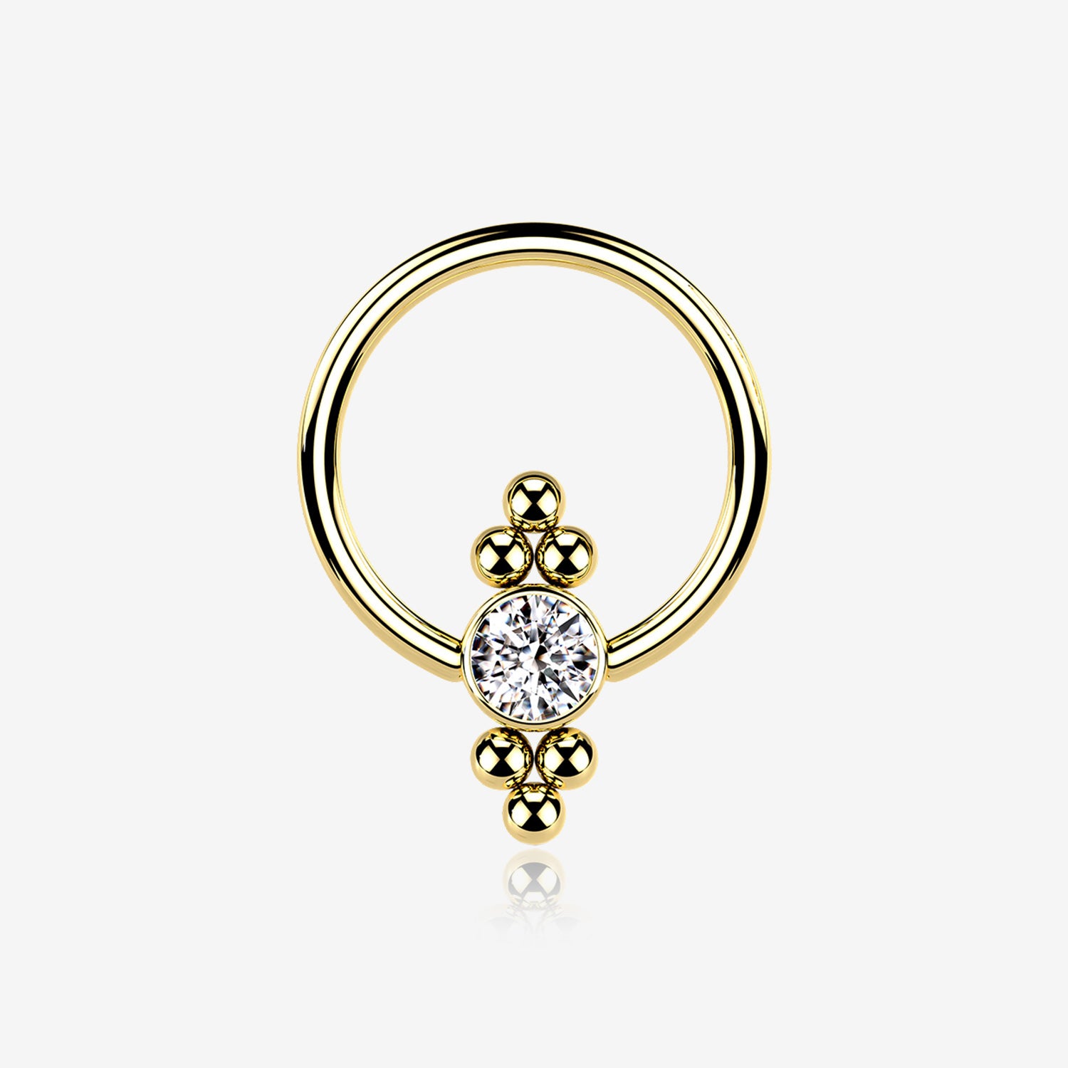 Golden Royal Bali Essence Beaded Steel Captive Bead Ring-Clear Gem