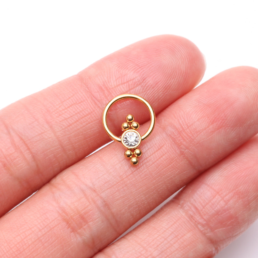 Detail View 2 of Golden Royal Bali Essence Beaded Steel Captive Bead Ring-Clear Gem