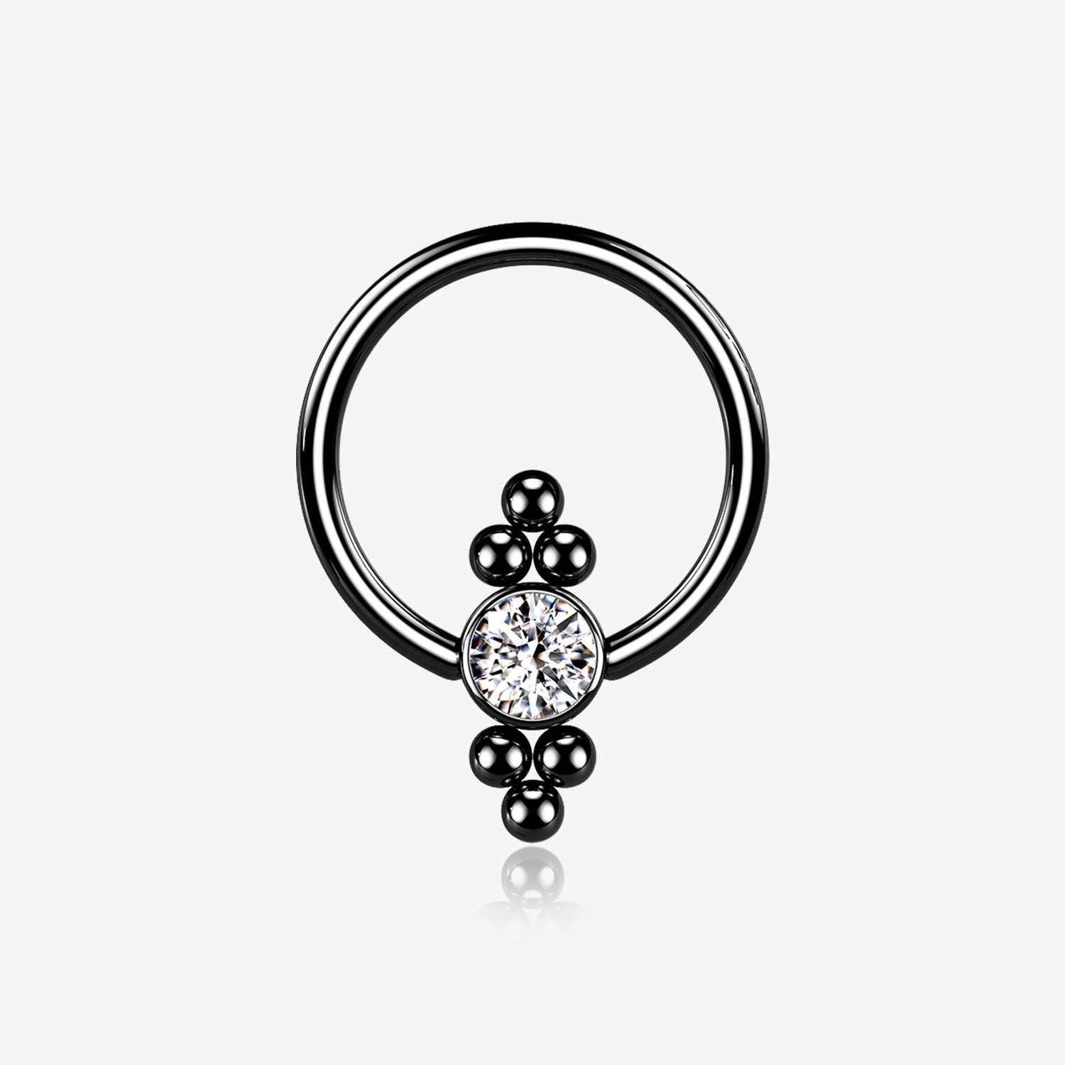 Blackline Royal Bali Essence Beaded Steel Captive Bead Ring-Clear Gem