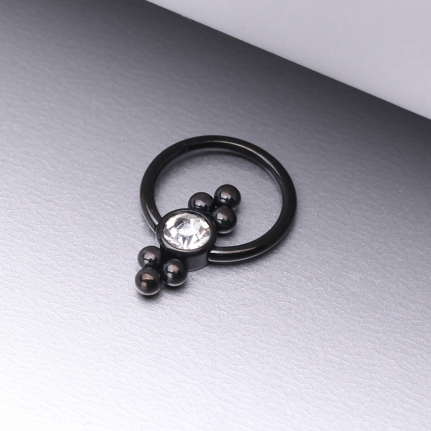 Detail View 1 of Blackline Royal Bali Essence Beaded Steel Captive Bead Ring-Clear Gem