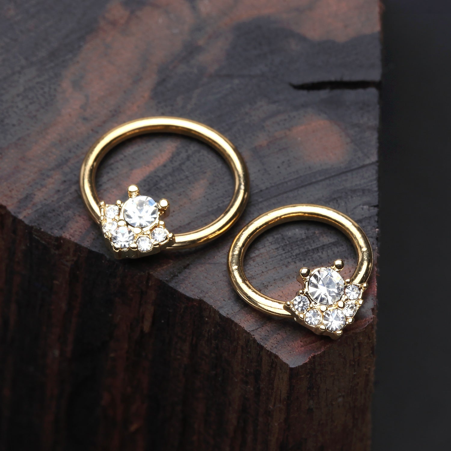 Detail View 1 of Golden Elegance Dazzle Sparkle Captive Bead Ring-Clear Gem