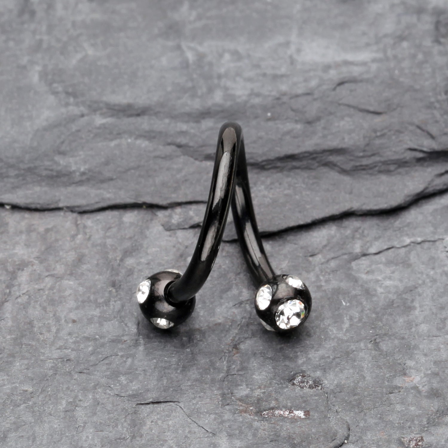 Detail View 1 of Colorline PVD Aurora Gem Ball Twist Spiral Ring-Black/Clear