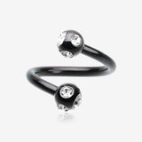 Colorline PVD Aurora Gem Ball Twist Spiral Ring-Black/Clear