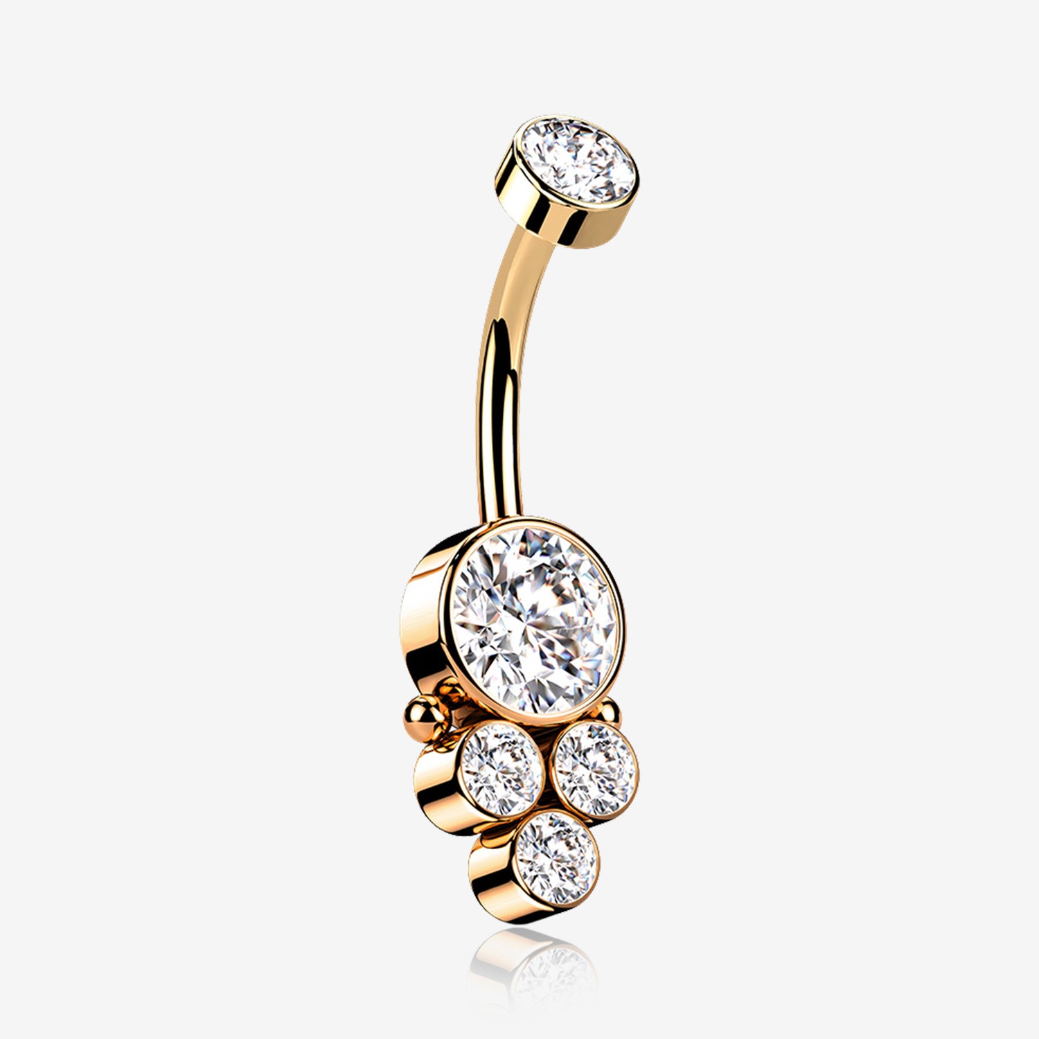 Rose Gold Trinity Bali Sparkle Internally Threaded Belly Button Ring-Clear Gem