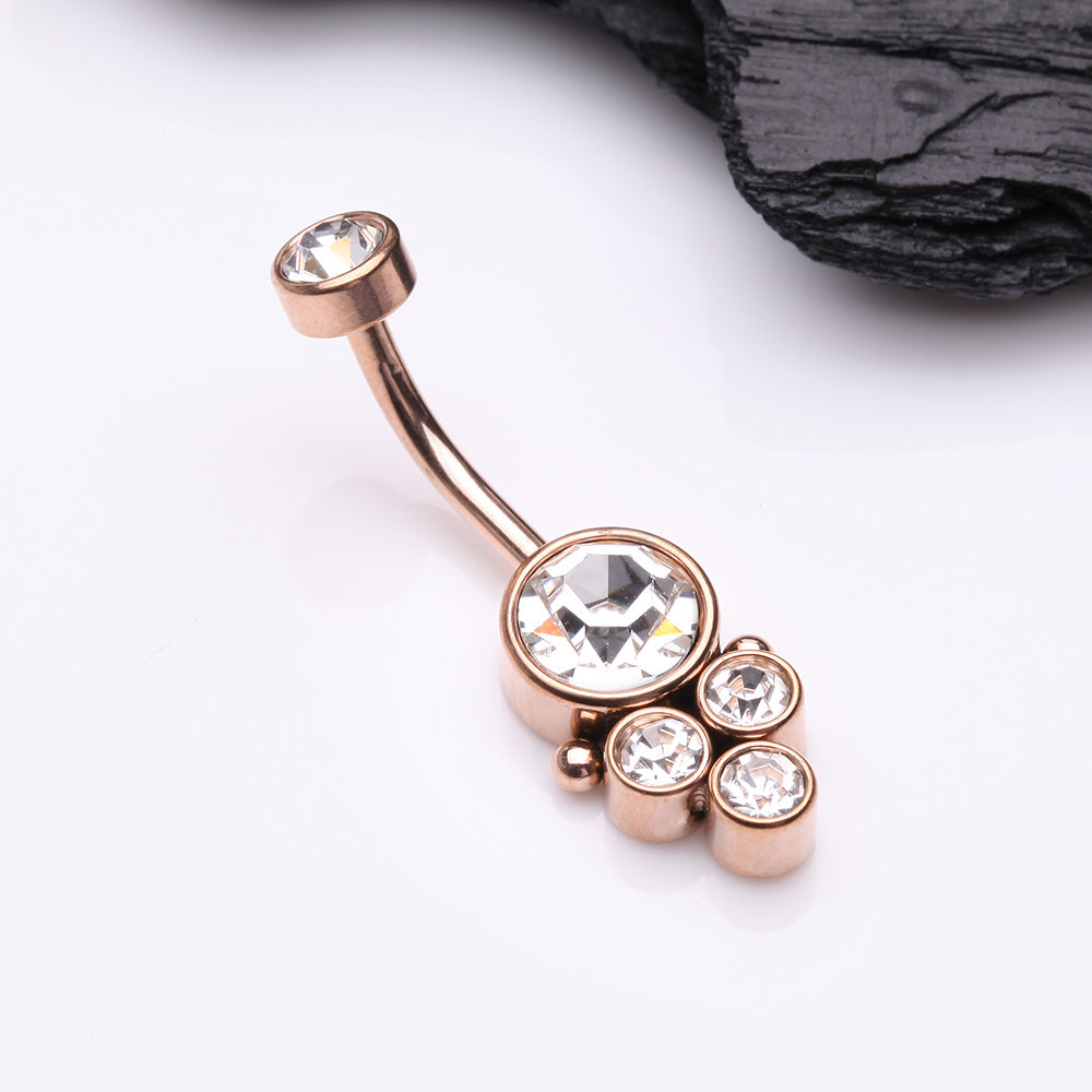 Detail View 2 of Rose Gold Trinity Bali Sparkle Internally Threaded Belly Button Ring-Clear Gem