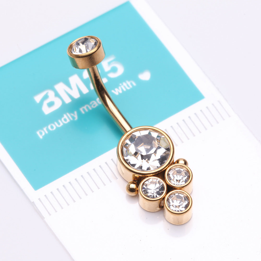 Detail View 3 of Golden Trinity Bali Sparkle Internally Threaded Belly Button Ring-Clear Gem