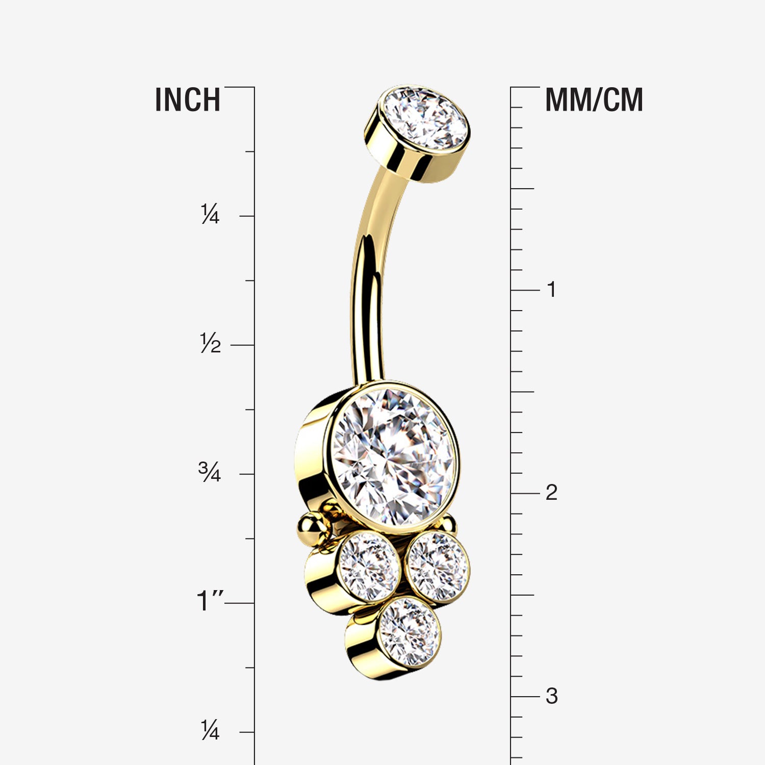 Detail View 1 of Golden Trinity Bali Sparkle Internally Threaded Belly Button Ring-Clear Gem
