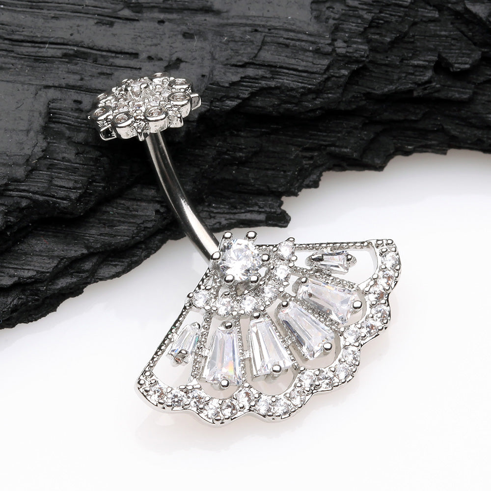 Detail View 2 of Majestic Fan Brilliant Sparkle Internally Threaded Belly Button Ring-Clear Gem