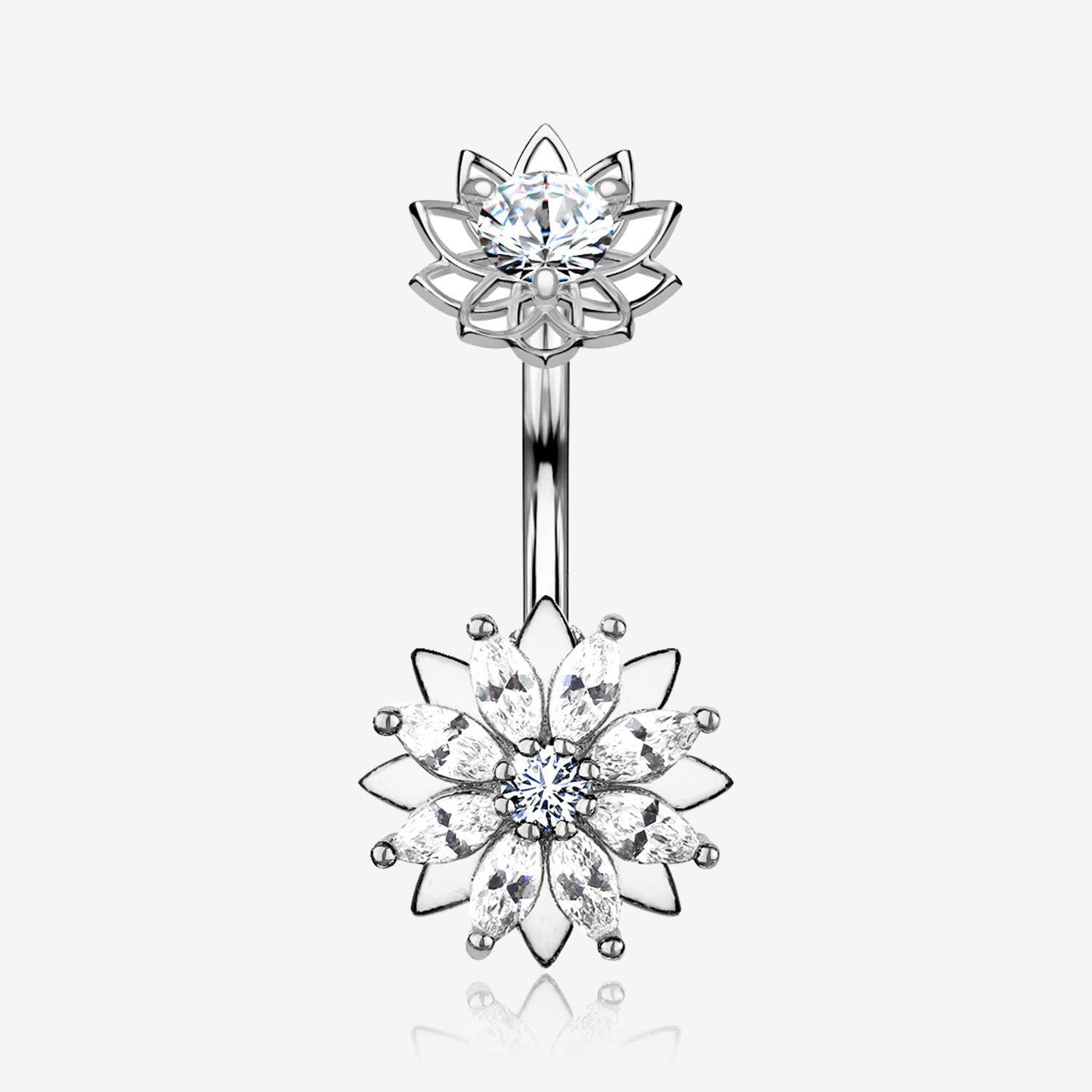 Marquise Sparkle Flower Internally Threaded Belly Button Ring-Clear Gem