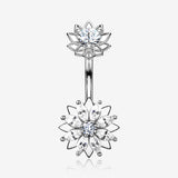 Marquise Sparkle Flower Internally Threaded Belly Button Ring-Clear Gem