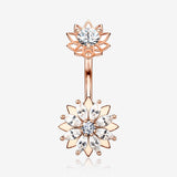 Rose Gold Marquise Sparkle Flower Internally Threaded Belly Button Ring