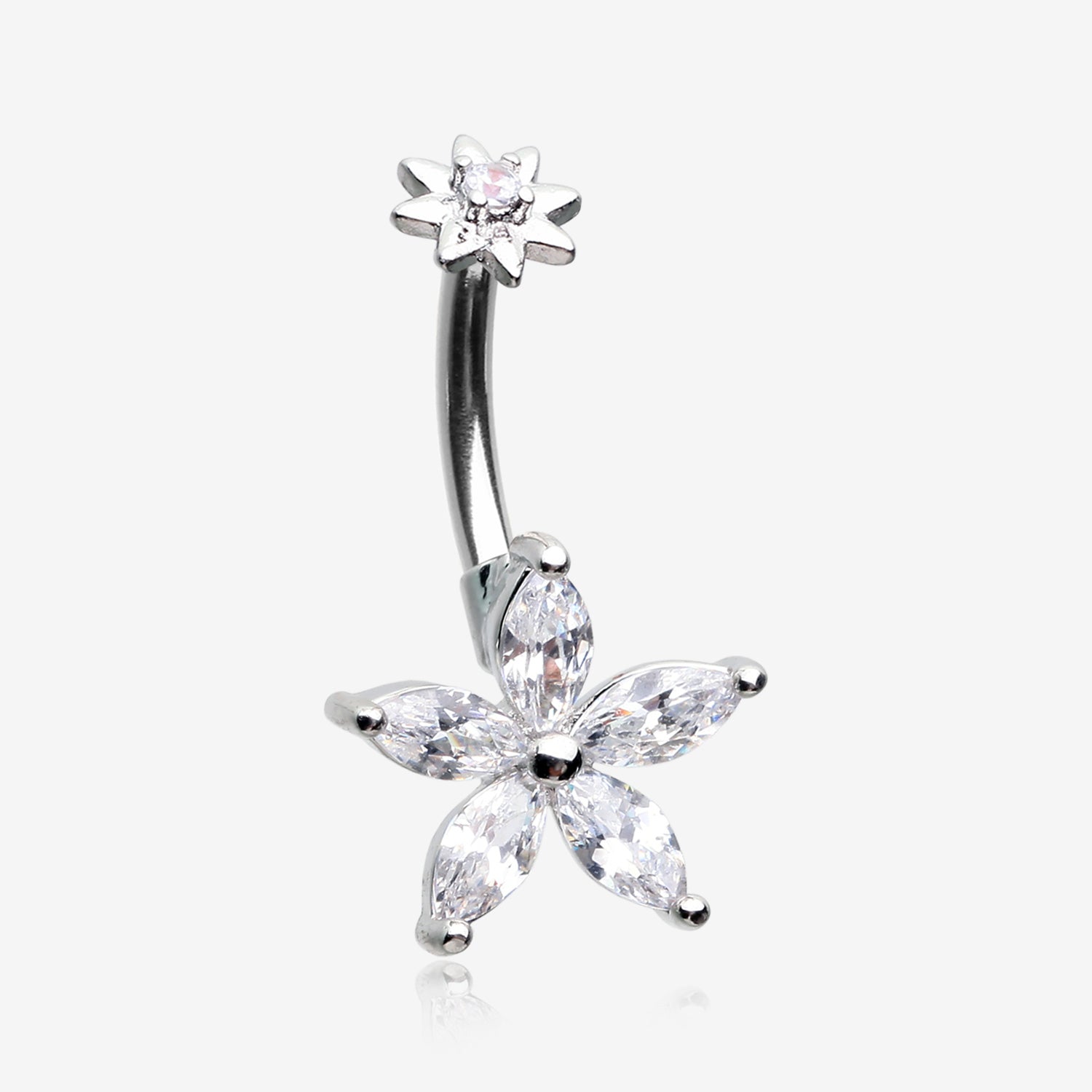 Brilliant Marquise Spring Flower Sparkle Internally Threaded Belly Button Ring-Clear Gem