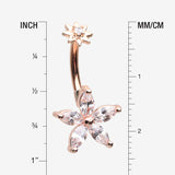Detail View 1 of Rose Gold Brilliant Marquise Spring Flower Sparkle Internally Threaded Belly Button Ring-Clear Gem