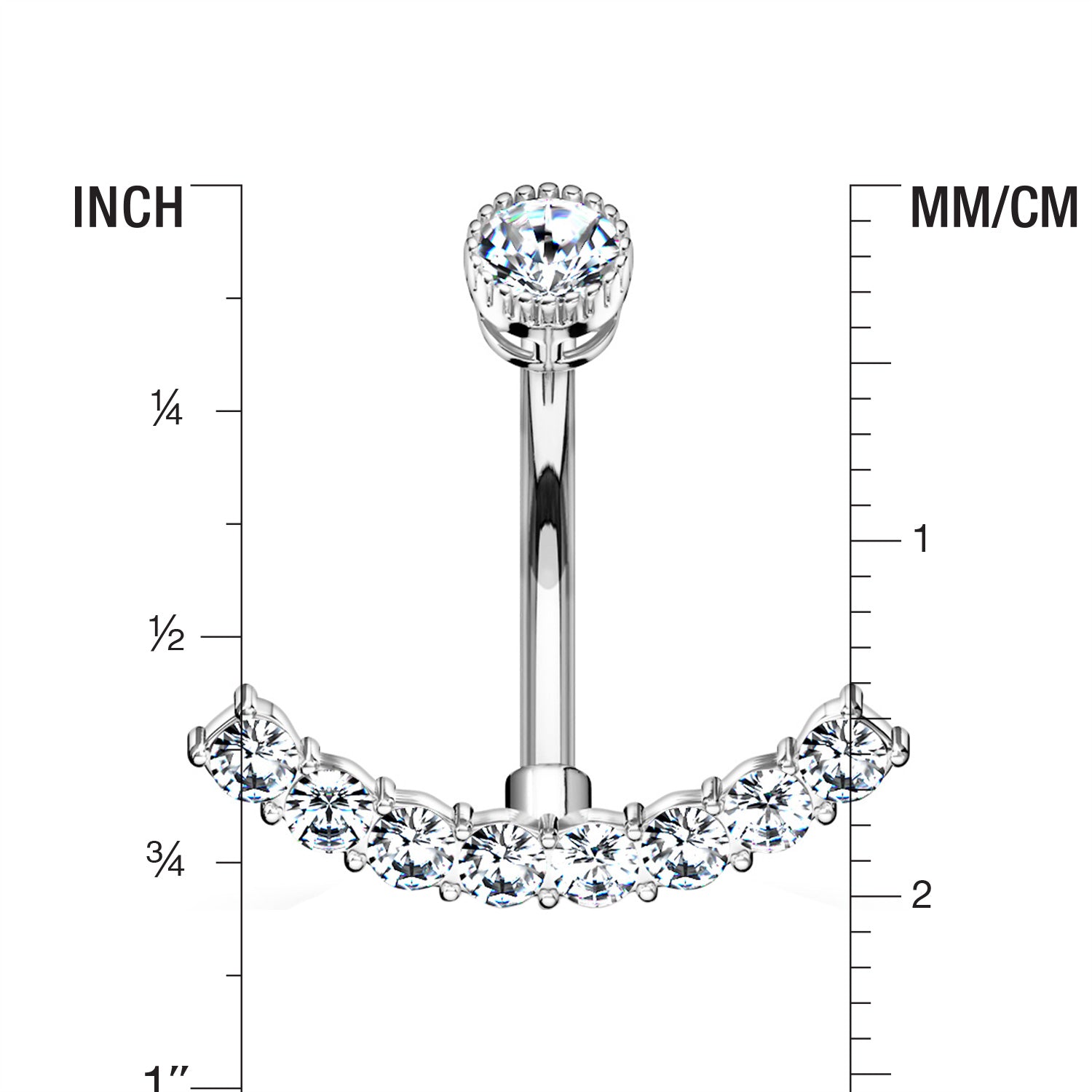 Detail View 1 of Curve Accent Sparkle Internally Threaded Belly Button Ring-Clear Gem